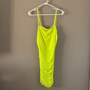 Neon Green Ruched Slip Dress